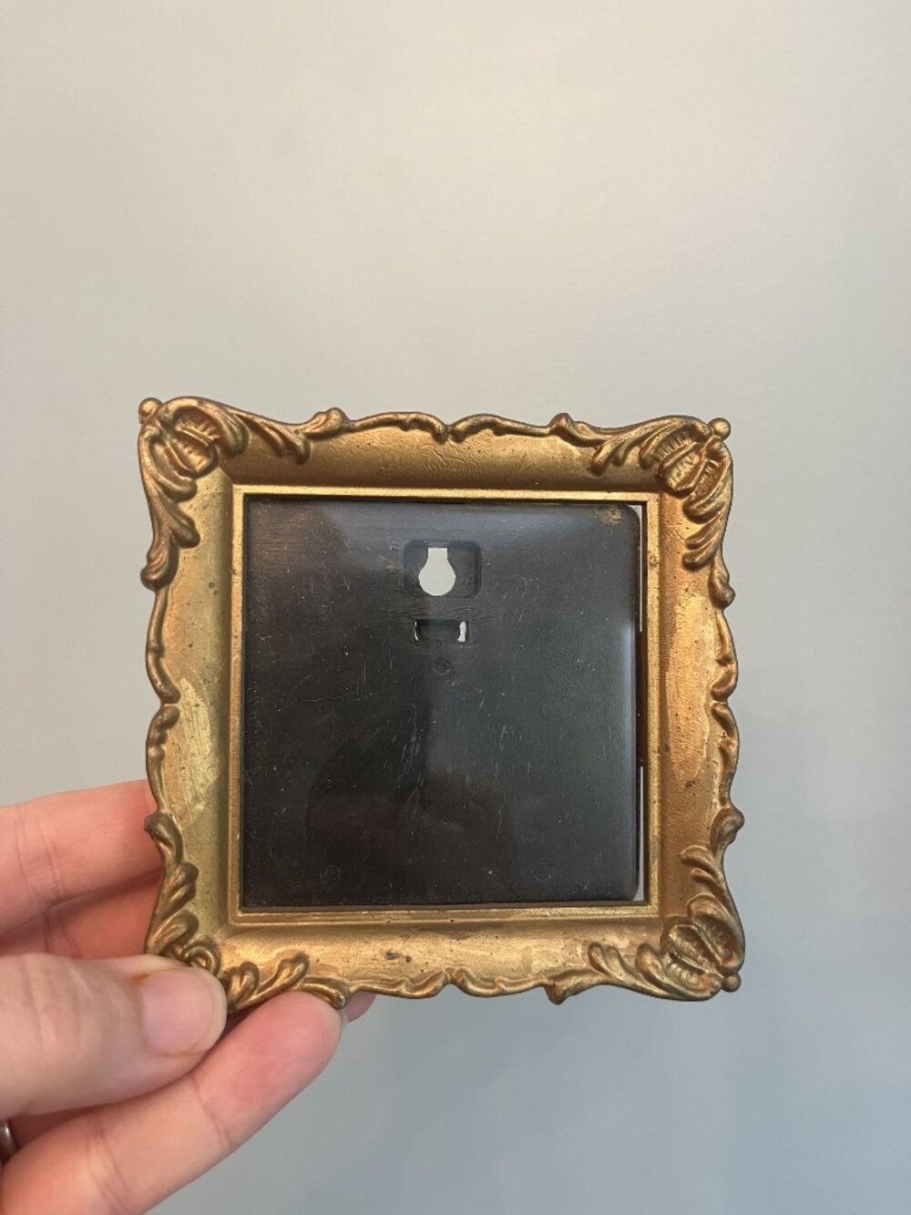Vintage MCM Ornate Gold-Toned 4" Square Frame With Intricate Details & Black Bac